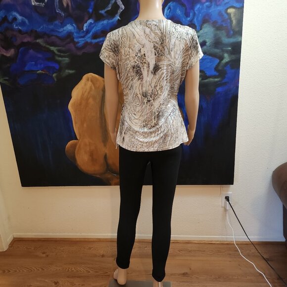 MSK, size S, scoop neck, short sleeve top, flowing, sequins, nuetral colors - Picture 10 of 14